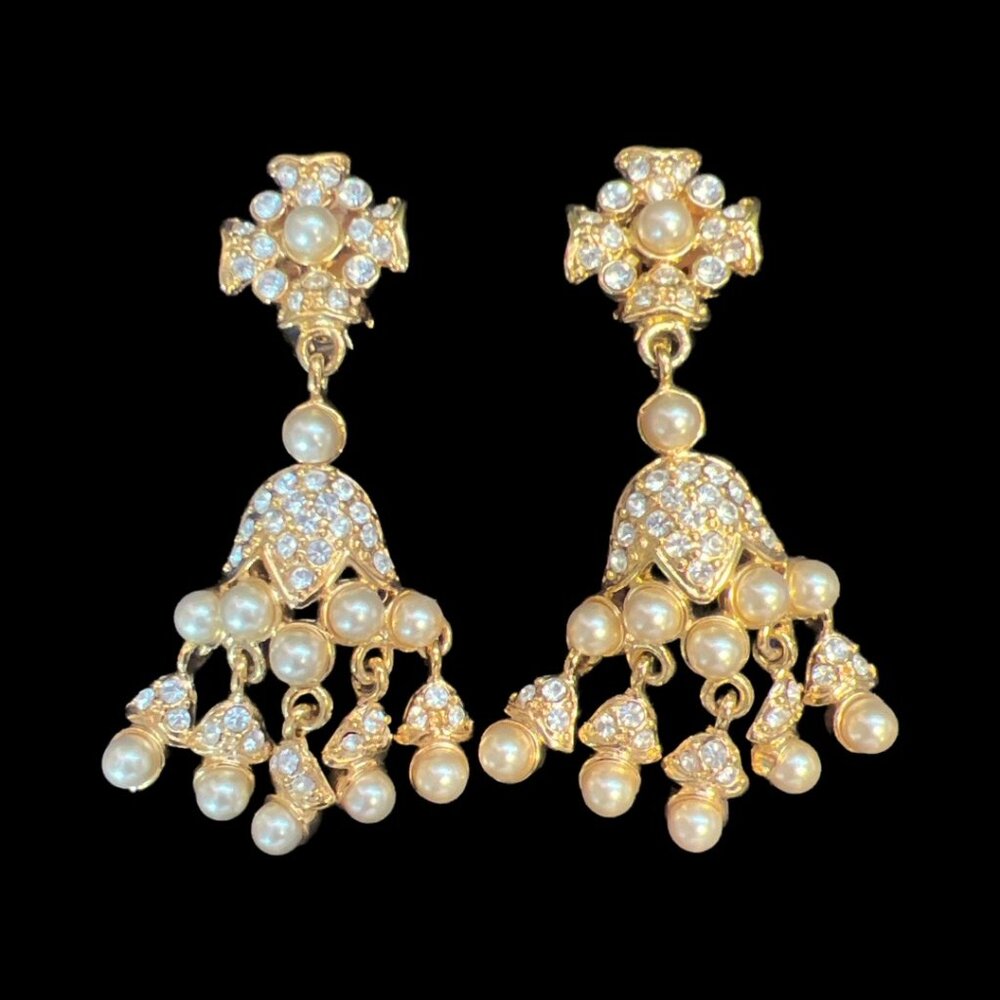 Kenneth Jay Lane Gold and Pearl Clip-on Earrings - Preowned